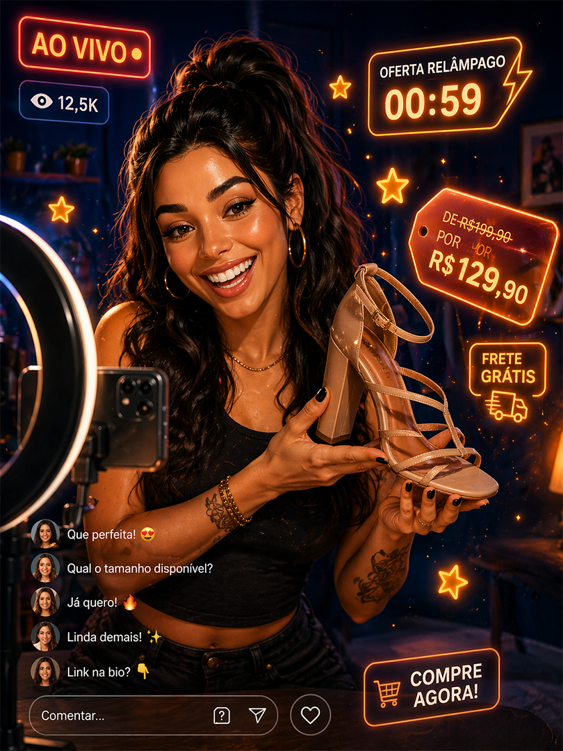 Vendedor apresentando produtos em um show de ofertas ao vivo